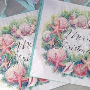 Coastal Christmas Wreath Reusable  Beachy Gift Bag # 1